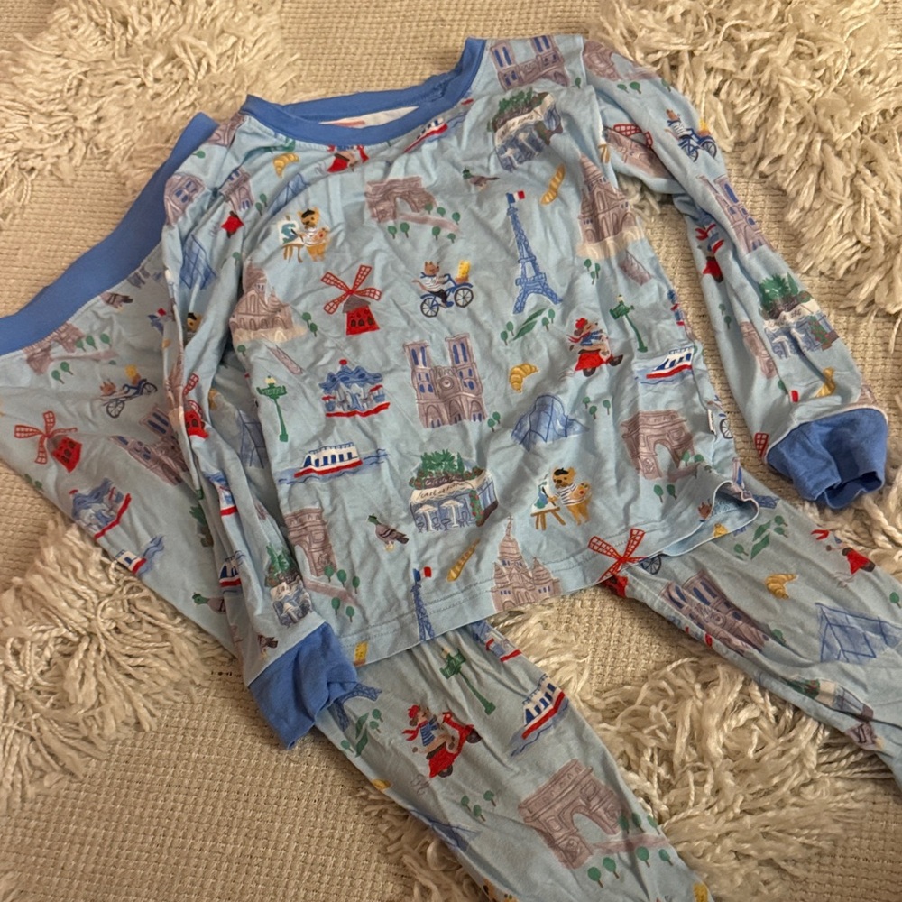 Little Sleepies Light Blue Pajama Set with Travel Print